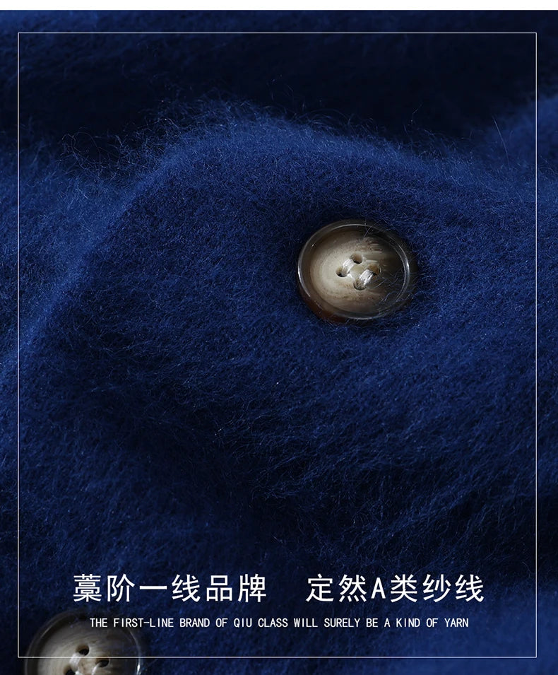 New Mink Wool Cardigan Men's Padded Sweater Coat Business Casual Knitted Cashmere Sweater Coat