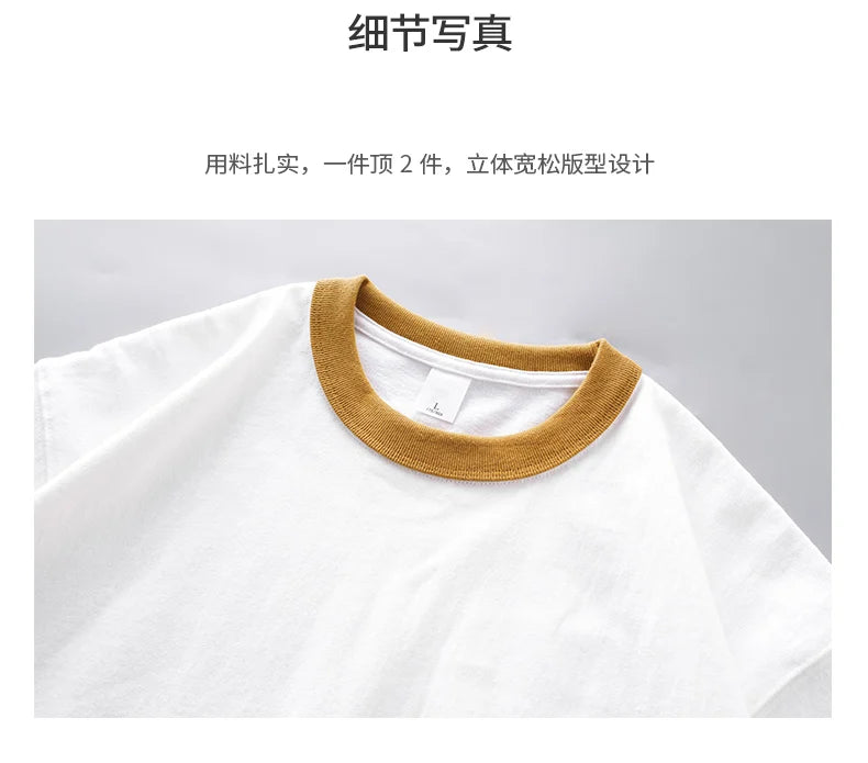 DUKEEN 320G Heavyweight Color-Blocked Patchwork Men's T-Shirt Summer 100% Cotton Solid Color Short Sleeve Basic Tops