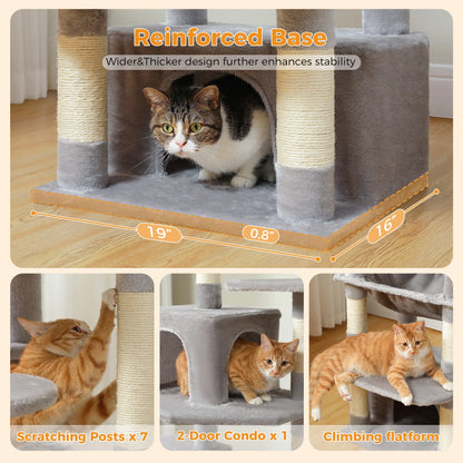 Large Cat Tree - Multi Level Indoor Cat Tower With Sisal Covered Posts & Spacious Condo