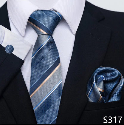 Mens Blue Gold Tie  Pocket Square Set - Wedding  Party Accessories