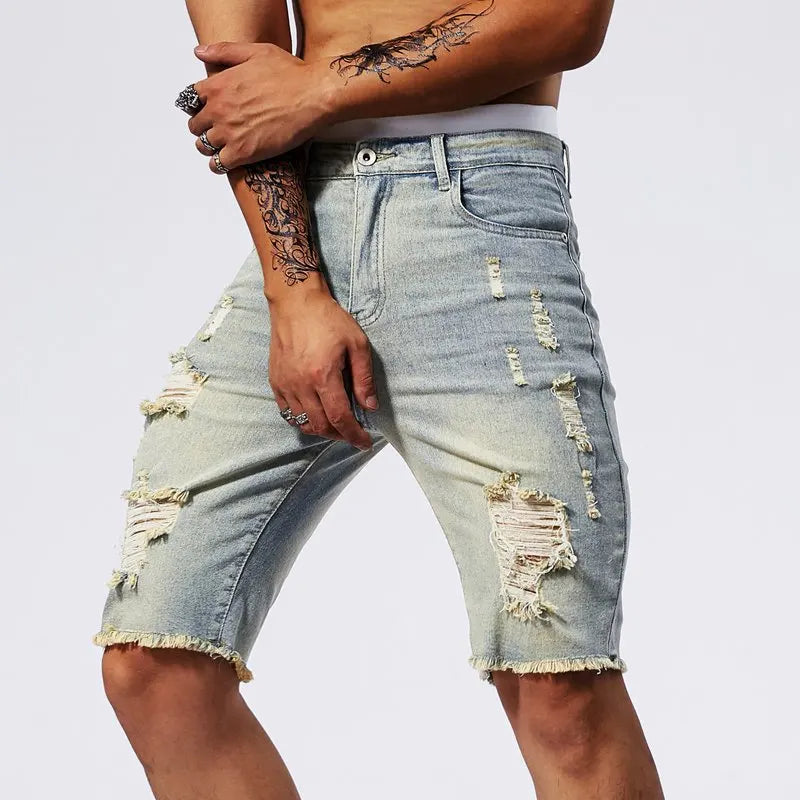 Men's Denim Shorts – Slim Straight Ripped Jeans Black Stretch Casual Summer Wear