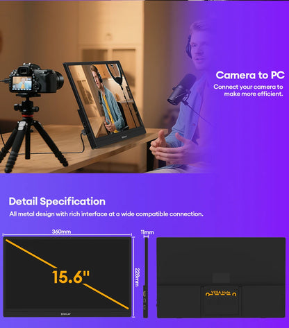 Portable Monitor - ZEUSLAP 15.6 Inch Full HD IPS Panel USB-C HDMI Display