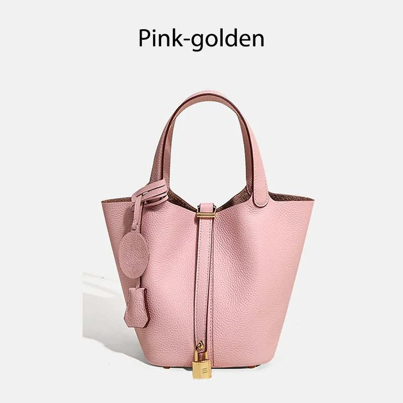 Women Leather Bucket Bag - Genuine Leather Handbag | Large Tote Bag With Silver Hardware