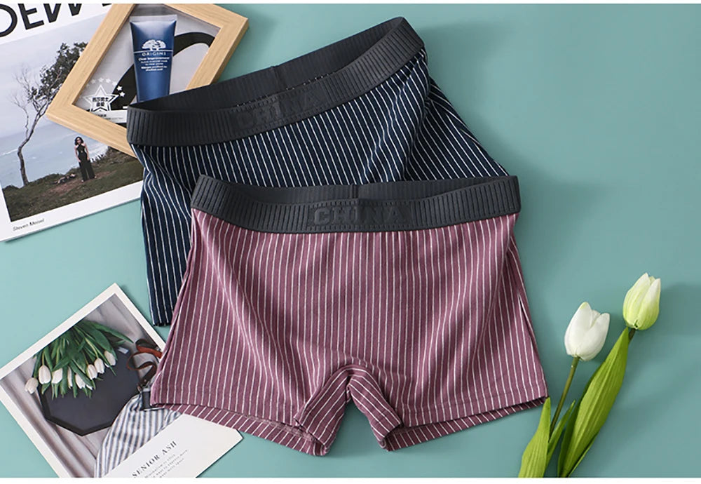 3PCS/Pack 100% Cotton Soft Panties Woman Trendy Striped Female Underwear Summer Breathable High Elastic Mid-rise Waist Boyshort