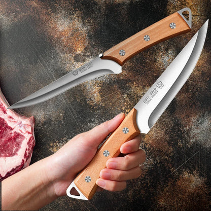 Professional Stainless Steel Fillet Knife - Forged Meat Cleaver with Wooden Handle
