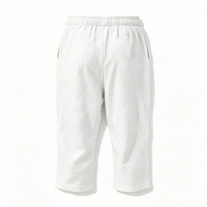 Summer Men Linen Capri Pants Drawstring Waist Loose Solid Color Casual Trousers For Daily Beach Vacation Outdoor Travel Wear