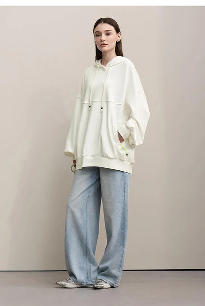 Amii Women's Sweatshirt 2026 Spring New Casual Letter Embroidery Printed Hooded Sweater Women's Loose Versatile Top 12641024
