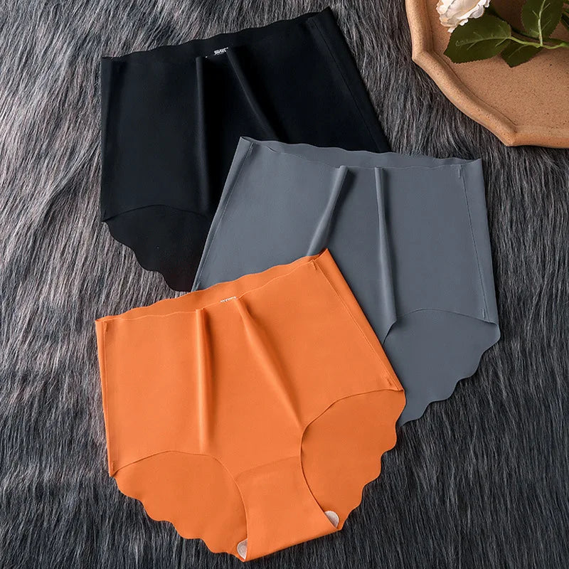 3Pcs/Set Ice Silk Panties Women Hip Lift Briefs Seamless Underwear Female High Waist Panties M-XXL Underpants Invisible Lingerie