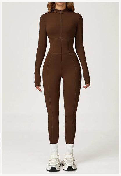 Velvet Yoga Jumpsuit – Women's Fitness Set | Long-Sleeved Push-Up Activewear