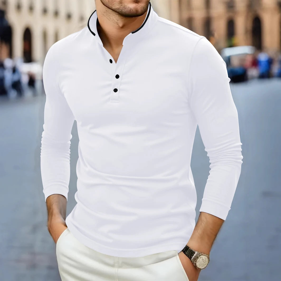 Men's Long Sleeve T-Shirt – Breathable Polyester Knit Fabric Casual Summer Top