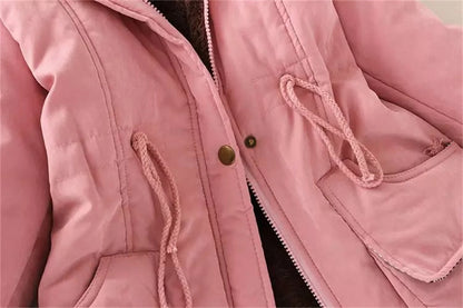 Women Winter Jacket - Fleece Lined Puffer Coat With Hooded Zipper Closure
