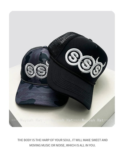New Unisex Personal Devil Horns Letters Embroidery Baseball Hats Breathable Mesh Sunshade Hip Hop Trucker Caps Versatile Outdoor