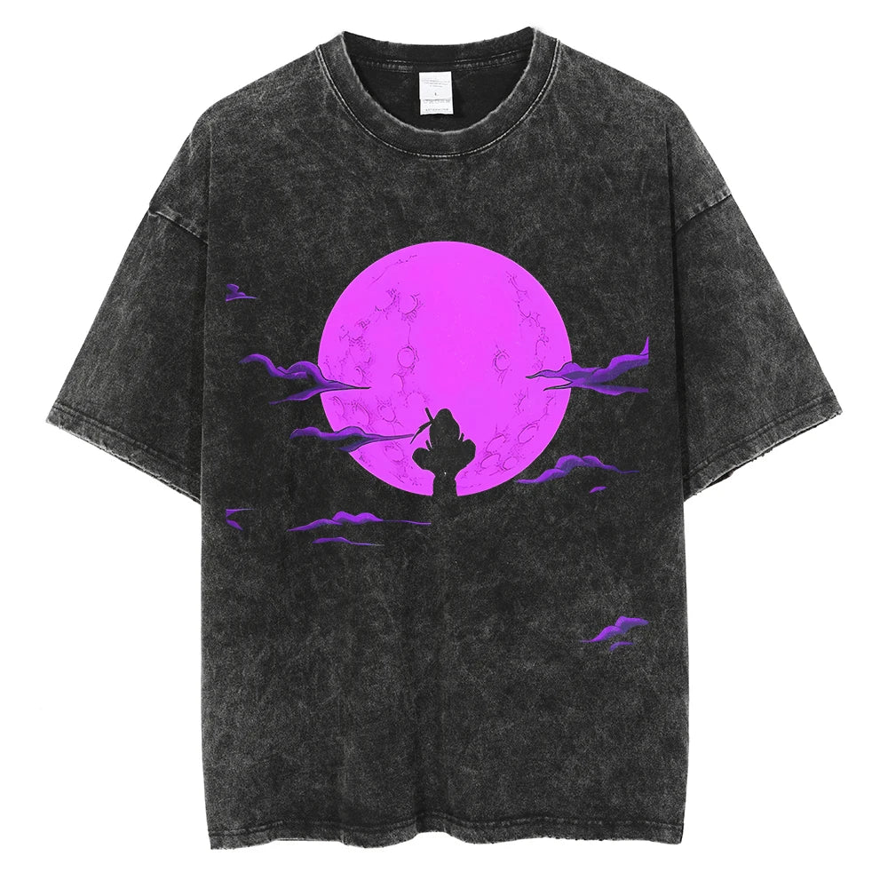 Men Streetwear Tshirt Japanese Anime Naruto Graphic T-Shirt Cotton 2026 Harajuku Washed T Shirt Summer Hip Hop Tops Tees Black