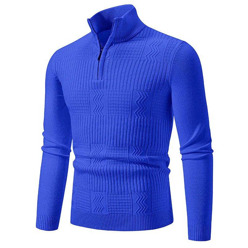 Autumn Winter New Men's Half Zipper Knitted Pullovers Fashion Slim Fit Sweater Men Casual Mock Neck Warm Knit Sweater Pullovers