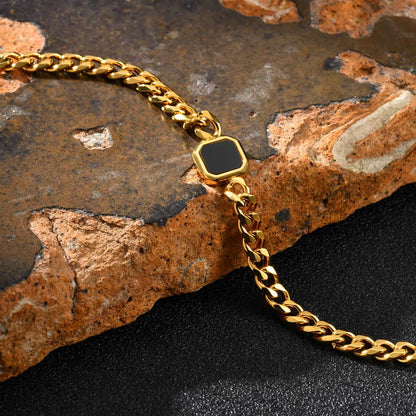 Fashion Chic Square Acrylic Charm Bracelet, Silver Gold Color Stainless Steel Twist Chain Bracelet, Minimalist Jewelry for Men