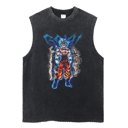 Vintage Vest Washed T-Shirt Anime Dragon Ball Graphic Tank Top Cotton Sleeveless Streetwear Loose GYM T Shirt Men's Clothing