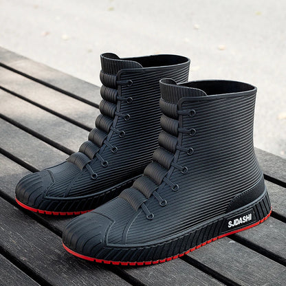Waterproof Rain Boots - Men Women Mid-Calf Lined Fleece Casual PVC Shoes