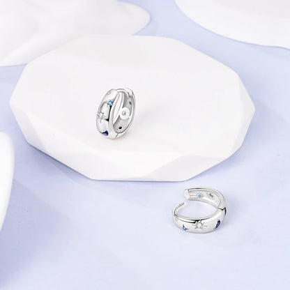 Sterling Silver Hoop Earrings – Zirconium Star Drop Style For Women’s Anniversary Jewelry Gift