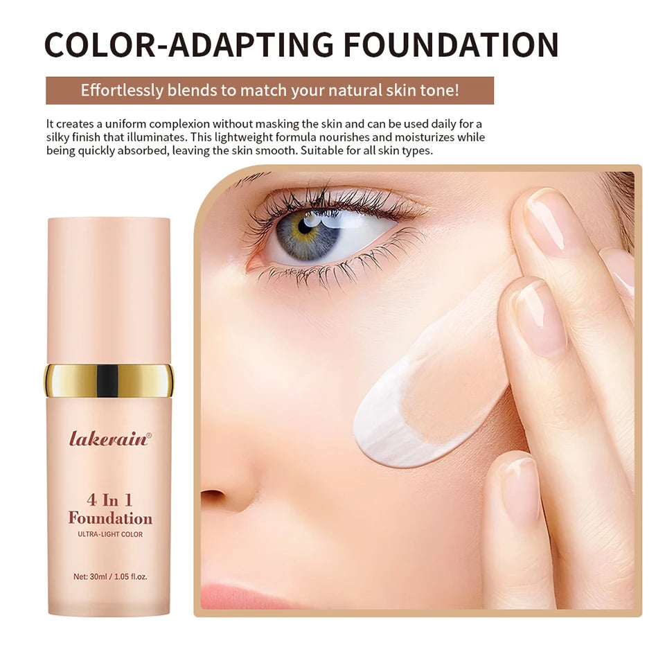 Color Changing Foundation 4 In 1 Moisturizer Longwearing Waterproof Concealer Even Skin Toning Sunscreen Spf 30 Whitening Makeup