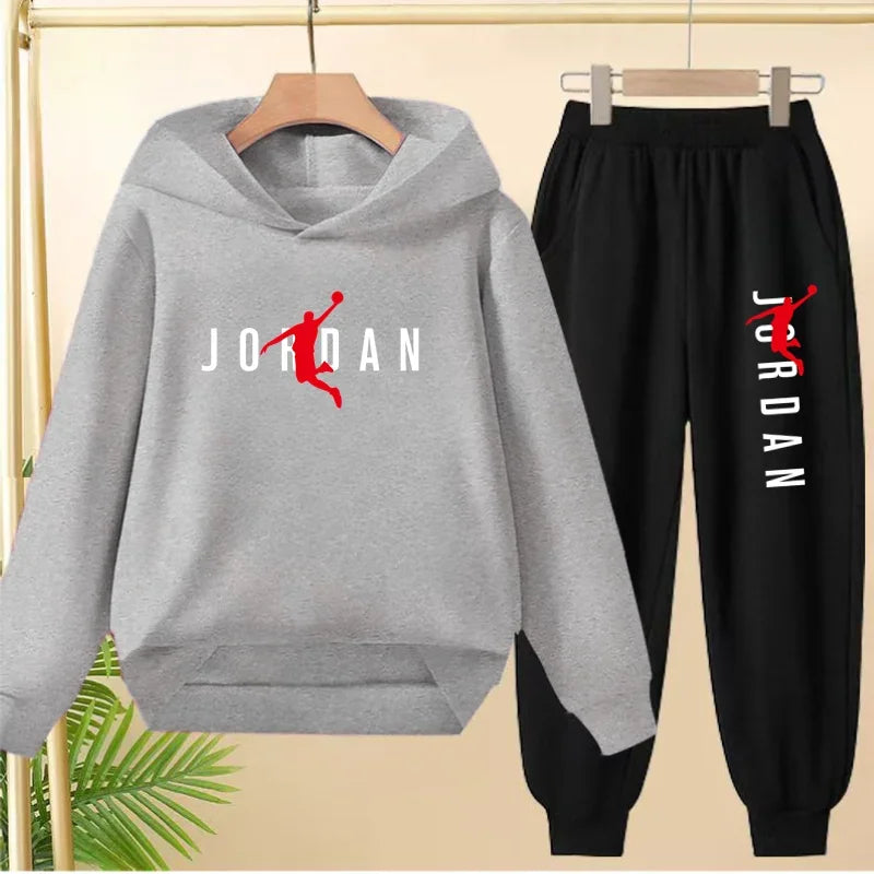 Children's Sportswear Set with Hoodie Sweatshirt And Long Pants Suitable for Kids Aged 3-13 Years Old for Engaging in Sports