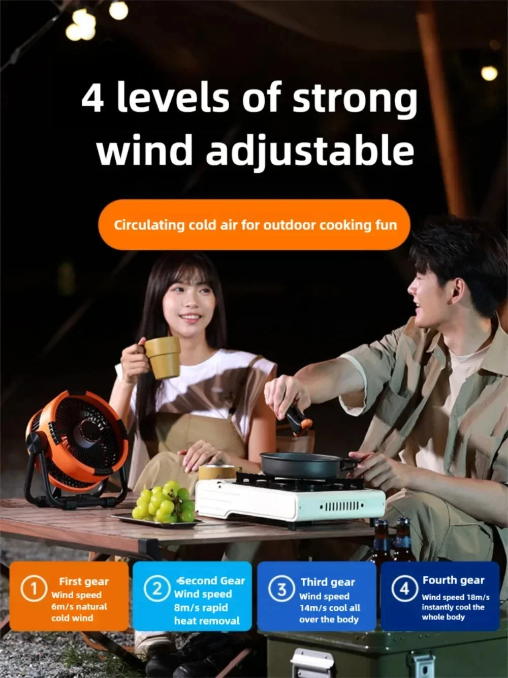Multifunctional Outdoor Camping Fan Light Rechargeable Ceiling Fan with 3-speed Night Light and Power Bank Portable Fan