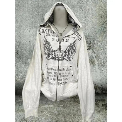 Subculture Gothic Women Coats with Hoodies Vintage Korean Harajuku Black Jackets Faux Fur Coat Female Loose Casual Sweatshirt