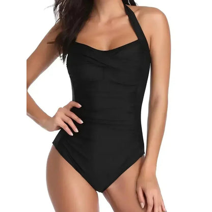 2026 Ruched Halter Swimsuit Women One Piece Sexy High Neck Swimwear Female Solid Bathers Bathing Swimming Suit Summer Beachwear