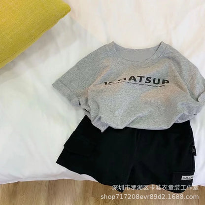 Toddler Boy Girl Tshirt Cotton 26 Spring Summer Children Big Kid Clothes Short-sleeve Letter Print Round-neck Top 2-12 Years
