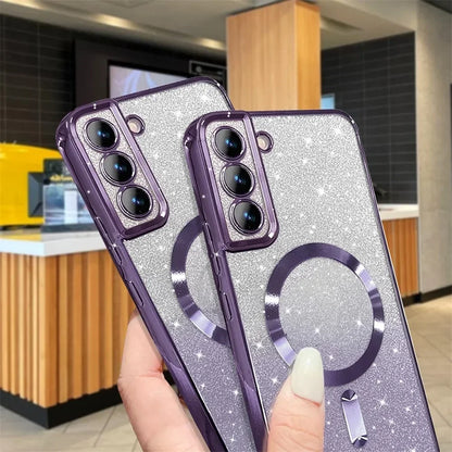 Glitter Magnetic Case For Samsung Galaxy S26 S24 Ultra S23 S22 S21 S25 Plus S20 FE A56 A55 A36 A17 Plating Wireless Bright Cover
