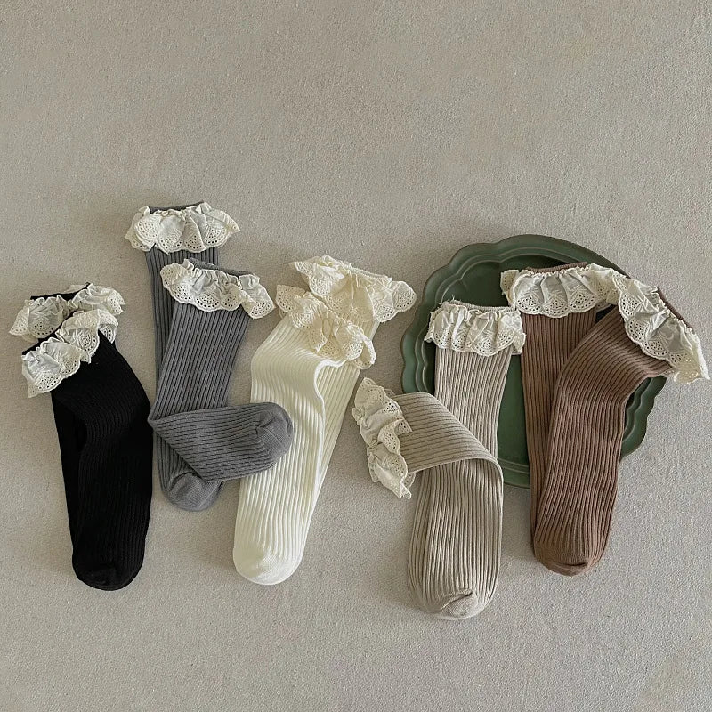 Ruffle Baby Girls Knee High Socks Long Kids Soft Cotton Lace Stuff Princess Children Leg Warmers Cute Girl Socks For 0-8Years