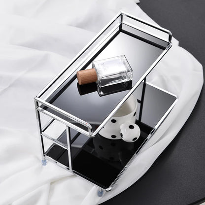 Metal Desk Organizer - Double Layer Desktop Storage Rack for Cup, Cosmetics & Bathroom