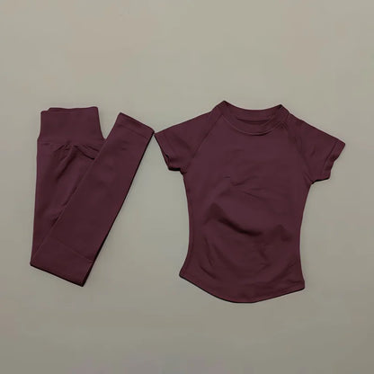 2 Piece Women Solid Color Set Summer Casual Short Sleeve T-Shirt High Waist Long Pants Soft Breathable Tracksuit Daily Outfit