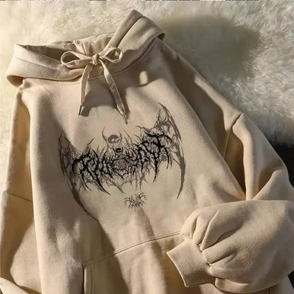Skull Graphic Printed Long Sleeve Men Hooded Women's Sweatshirt Gothic Top Black Punk Style Fashion Cool Girl Unisex Hoodie
