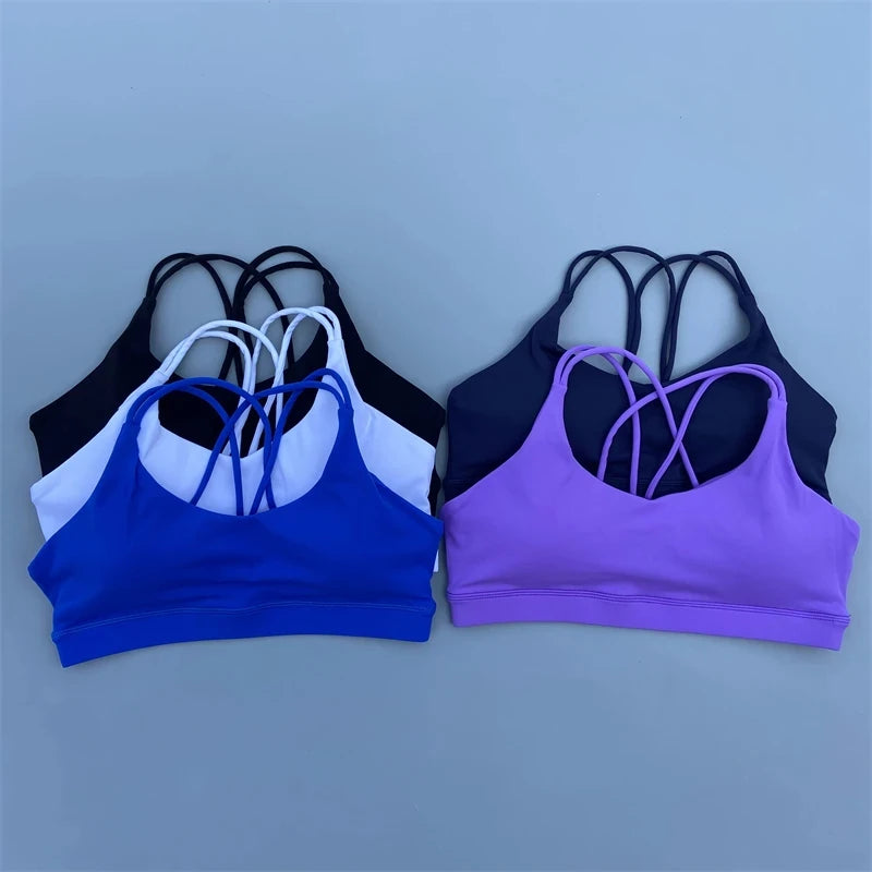 Women Fitness Bra - High Support Cross Back Sports Top With Chest Pad