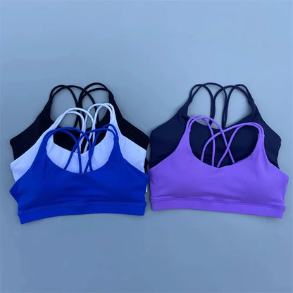 Women Fitness Bra - High Support Cross Back Sports Top With Chest Pad