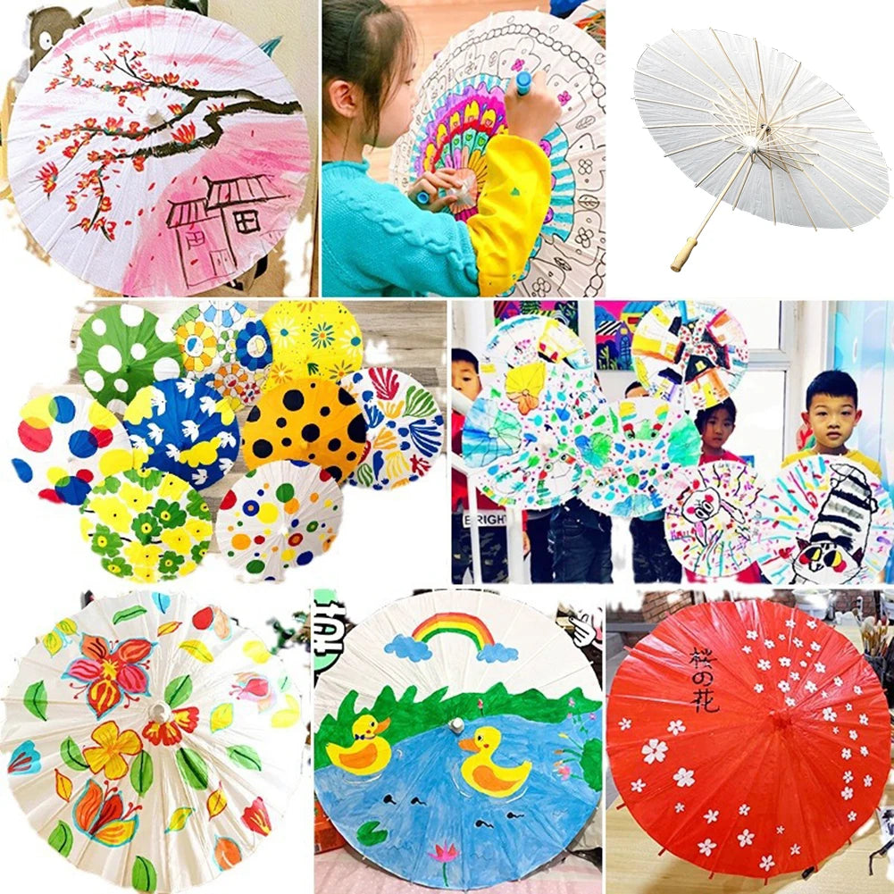 30-1PCS White Paper Parasol Umbrellas DIY Photo Cosplay Prop Bamboo Umbrella For Wedding Party Summer Beach Decor