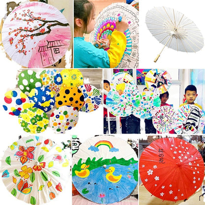30-1PCS White Paper Parasol Umbrellas DIY Photo Cosplay Prop Bamboo Umbrella For Wedding Party Summer Beach Decor