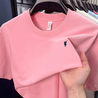 Xiaoma Embroidery Casual Pure Cotton Short Sleeved T-shirt for Young Men, Round Neck Solid Color T-shirt for Men