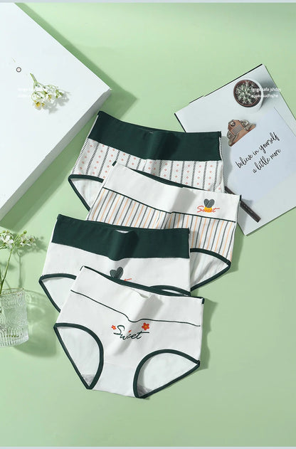 4Pcs/Set High Waist Cotton Panties Women Body Shaper Underwear Fashion Print Panty Girls Briefs Seamless Female Lingerie