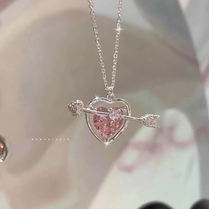 Fairy Elegant Pink Round Crystal Pendant Necklace Simple Design Korean Fashion Girls Women Star Clavicle Chain Jewelry Gifts