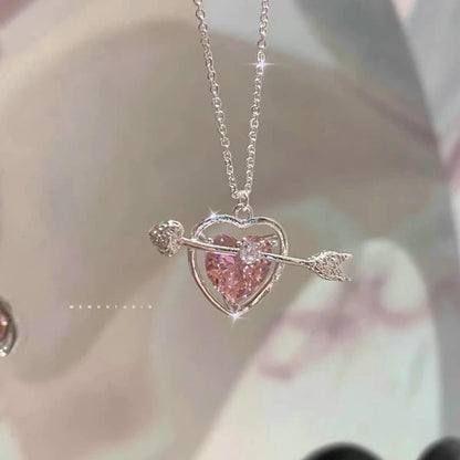 Fairy Elegant Pink Round Crystal Pendant Necklace Simple Design Korean Fashion Girls Women Star Clavicle Chain Jewelry Gifts
