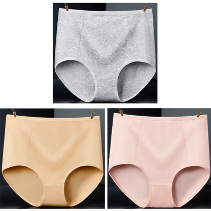 3pcs Pure Cotton Brief Female Solid Panties Girls High Waist Comfort Underpants Lady Plus Size Underwear Women Ventilate Pantys