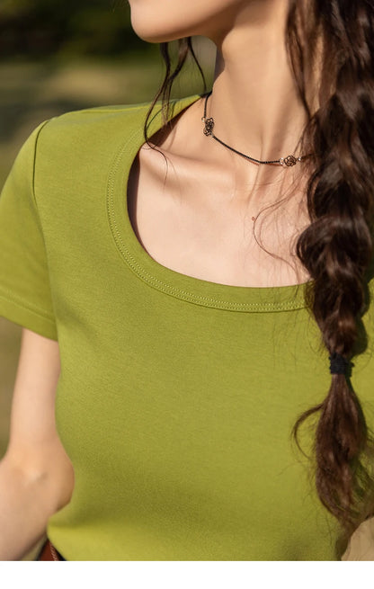 Women's Square-Neck T-Shirt – Elegant Cotton Short-Sleeve Top