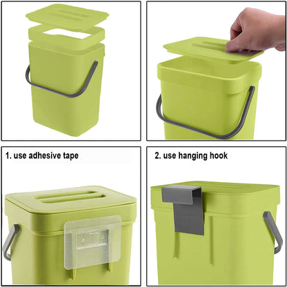 Hanging Small Trash Can with Lid - Under Sink Kitchen  Bathroom Waste Bin