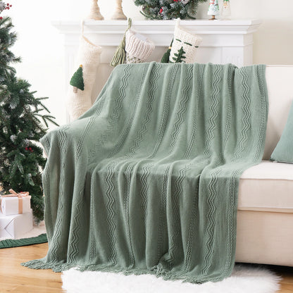Caramel Knit Throw Blanket - Lightweight Plaid Blanket for Couch and Bed - ZOOMNSTORE
