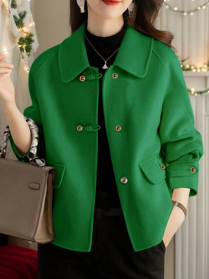Short Coats Women – Elegant Double Breasted Formal Office Coat With Turn-Down Collar