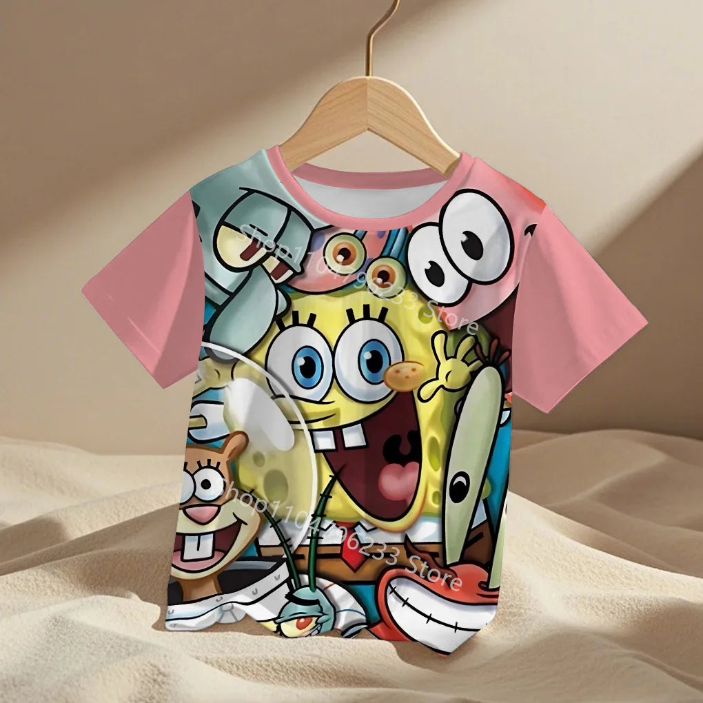 cute cartoon Spongebobs Baby Clothing Outdoor Clothes Boy Girl Child Men's women's Tshirts Children adult Parent child T shirts