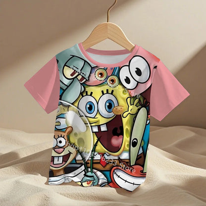 cute cartoon Spongebobs Baby Clothing Outdoor Clothes Boy Girl Child Men's women's Tshirts Children adult Parent child T shirts