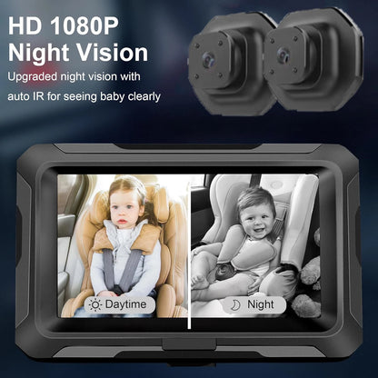 1080P dual lens car baby monitor, 3 installation methods, rear seat visible, adjustable lens, 5-inch IPS screen