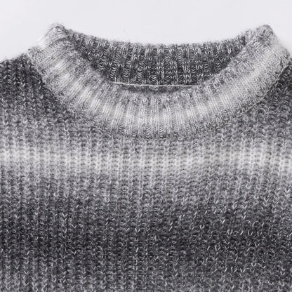 Men's new thick warm pullover knit sweater, striped crew neck sweater, simple daily casual style